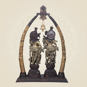 Large Brass Radha Krishna Idol with Temple