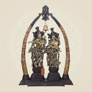 Grand Brass Radha Krishna Idol with Temple