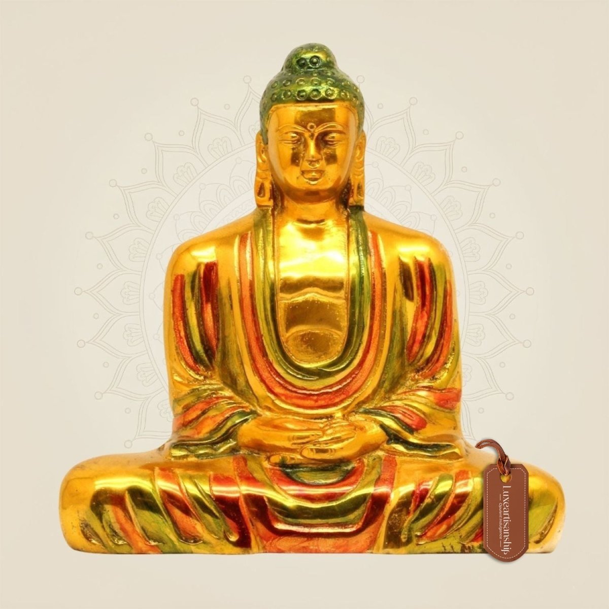 Hand - Painted Brass Buddha Statue - Luxeartisanship