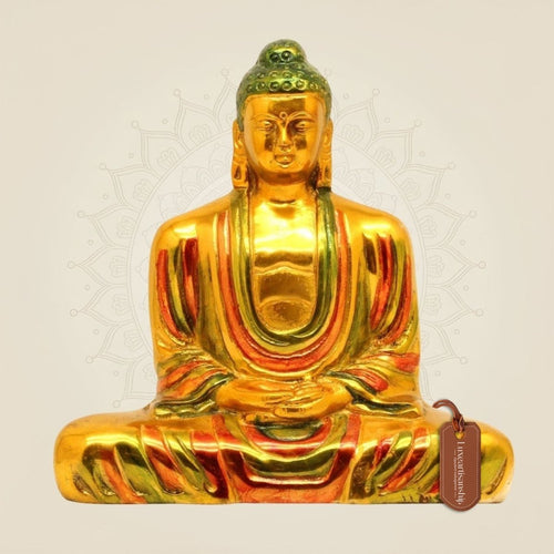 Hand-Painted Brass Buddha Statue 8"– Decorative Idol for Peaceful Home Vibe