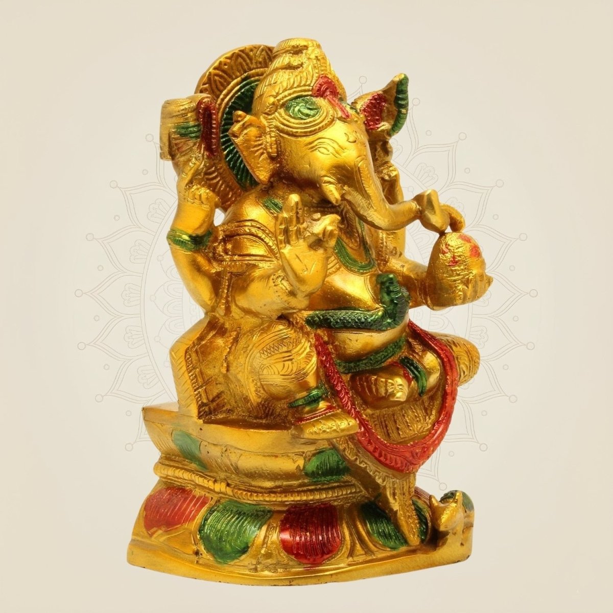 Hand - Painted Brass Ganesha Idol – 7.5" Murti for Mandir & Gift Decor - Luxeartisanship
