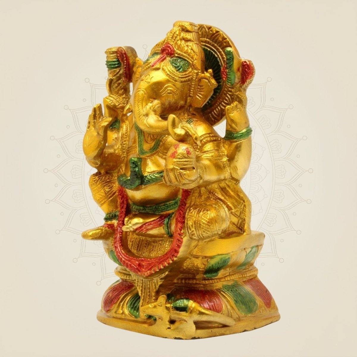 Hand - Painted Brass Ganesha Idol – 7.5" Murti for Mandir & Gift Decor - Luxeartisanship