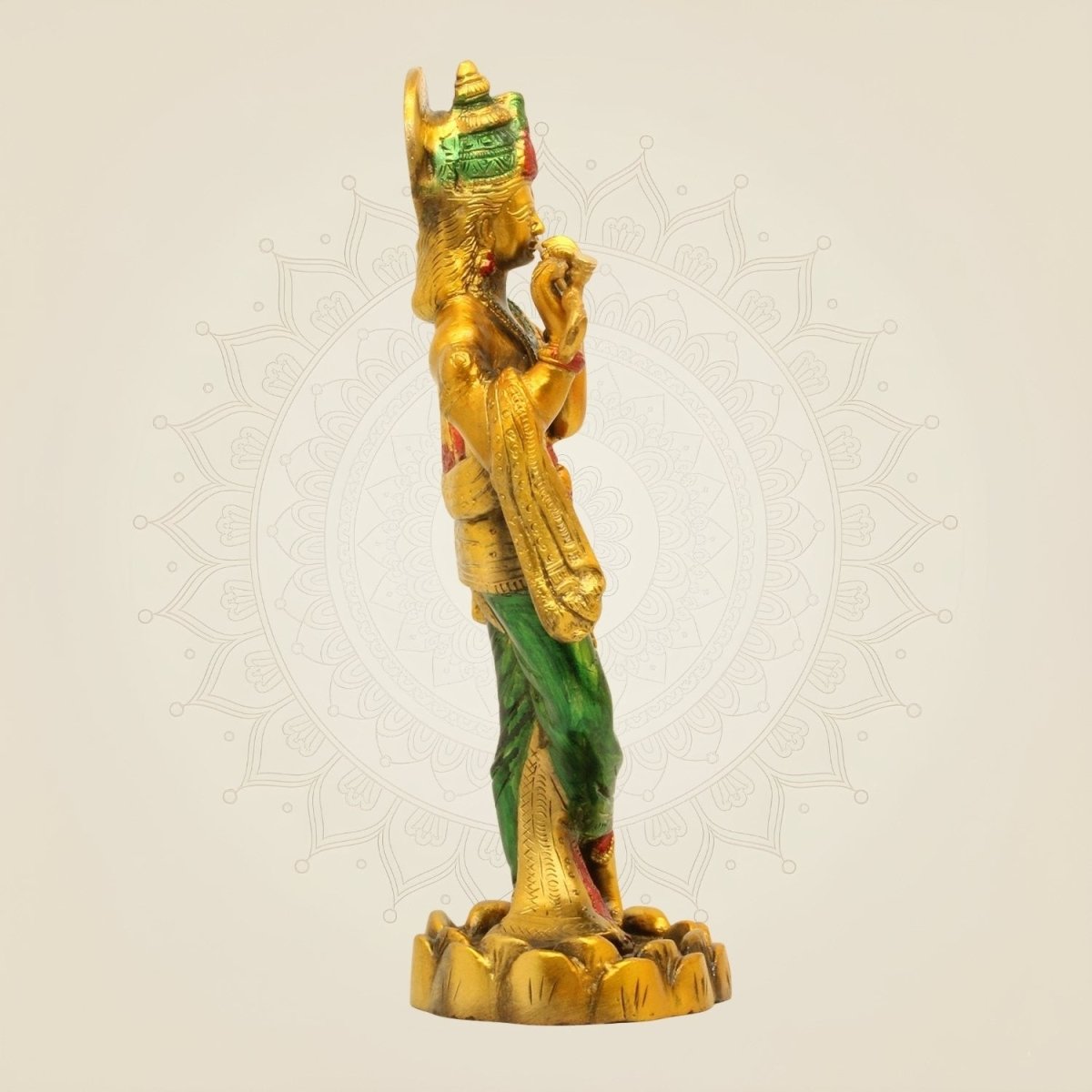 Hand - Painted Brass Krishna Idol 10.25"– Flute Playing Murti for Mandir or Gift - Luxeartisanship
