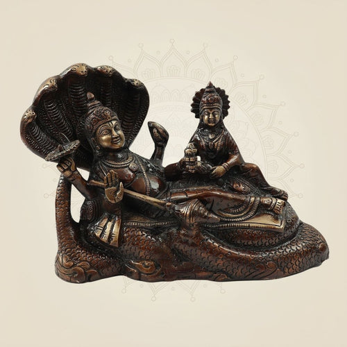 Hand Painted Brass Lakshmi Narayan Idol on Sheshnag 7 " | Temple & Home Statue