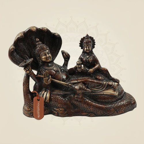Hand Painted Brass Lakshmi Narayan Idol on Sheshnag 7 " | Temple & Home Statue