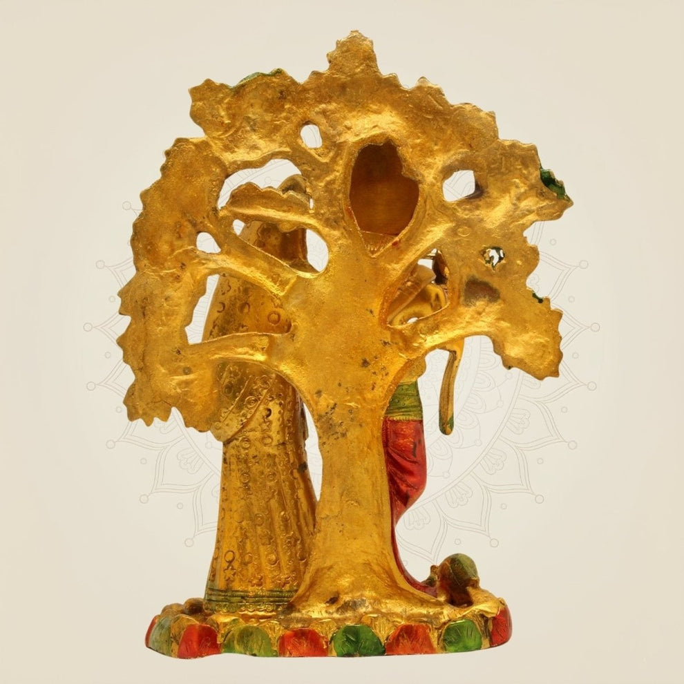 Hand-Painted Brass Radha Krishna Idol – Tree Design Murti