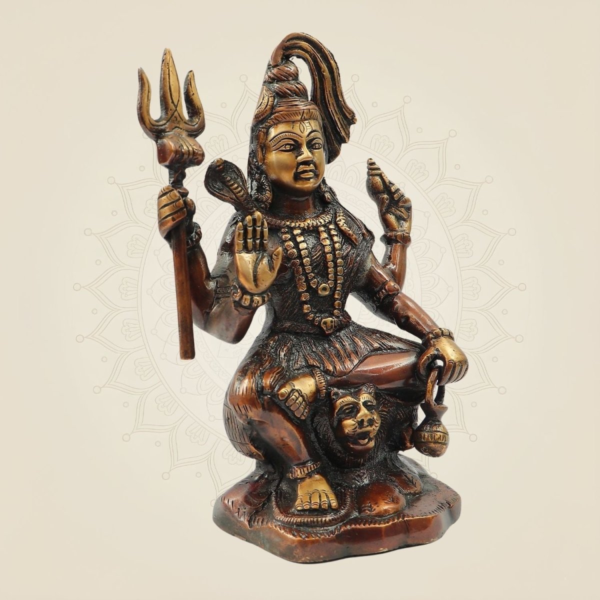 Hand Painted Brass Shiva Idol with Trishul & Damru | Evil Destroyer Murti - 8.75" - Luxeartisanship