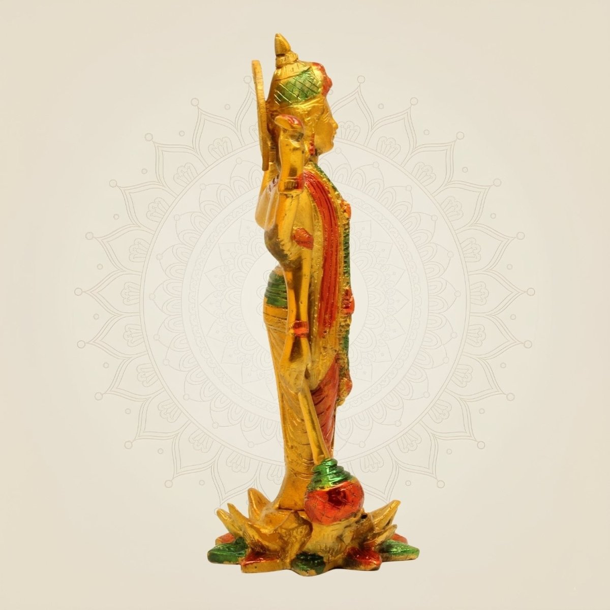 Hand - Painted Brass Vishnu Idol 8.25" – Standing Statue on Lotus Base - Luxeartisanship