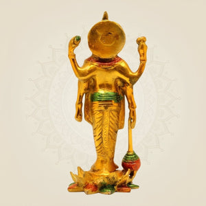 Hand - Painted Brass Vishnu Idol 8.25" – Standing Statue on Lotus Base - Luxeartisanship