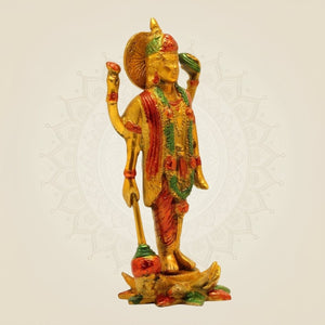 Hand - Painted Brass Vishnu Idol 8.25" – Standing Statue on Lotus Base - Luxeartisanship