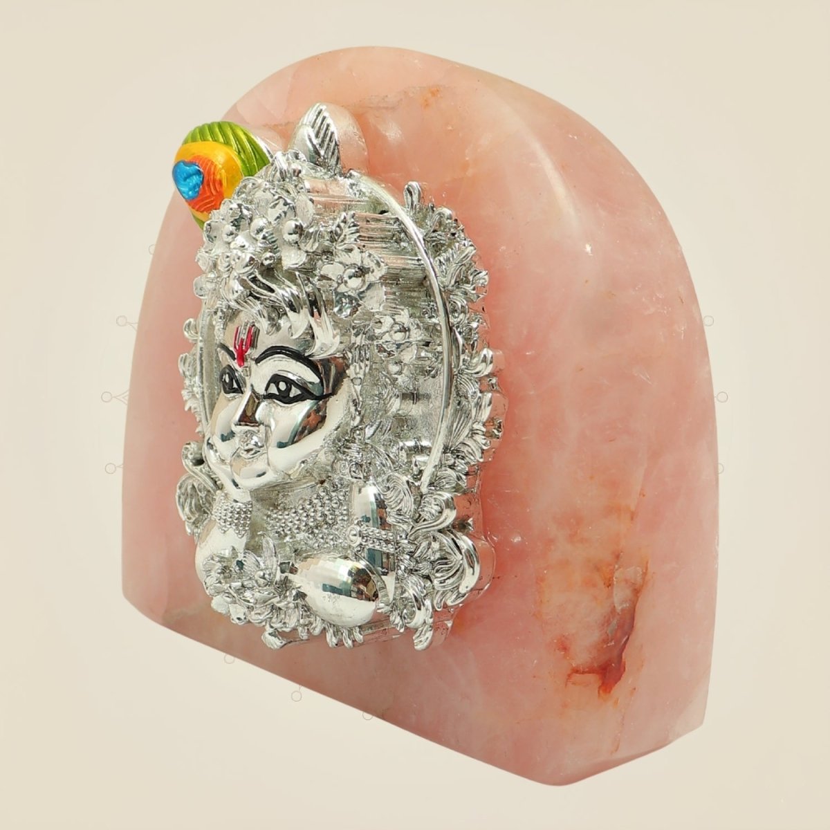 Handcrafted 999 Silver Plated Shringar Krishna Face Idol with Stone Base - Luxeartisanship