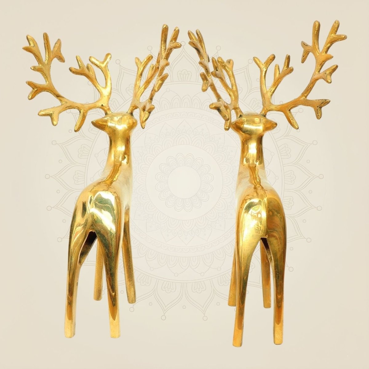 Handcrafted Brass Deer Pair Statue – 9.25 Inch Artistic Statue for Home & Office Décor