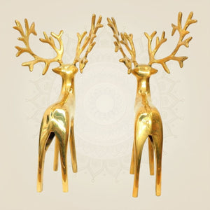 Handcrafted Brass Deer Pair Statue – 9.25 Inch Artistic Statue for Home & Office Décor