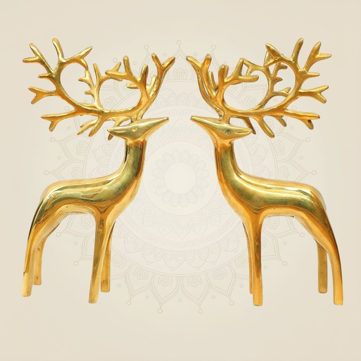 Handcrafted Brass Deer Pair Statue – 9.25 Inch Artistic Statue for Home