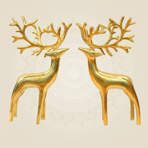 Handcrafted Brass Deer Pair Statue – 9.25 Inch Artistic Statue for Home