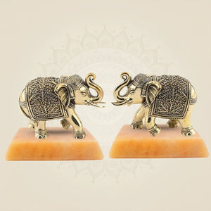 Brass Elephant Pair of 2 with gemstone base