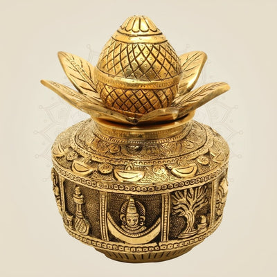 Handcrafted Brass Kalash with Coconut & Lotus 7.75