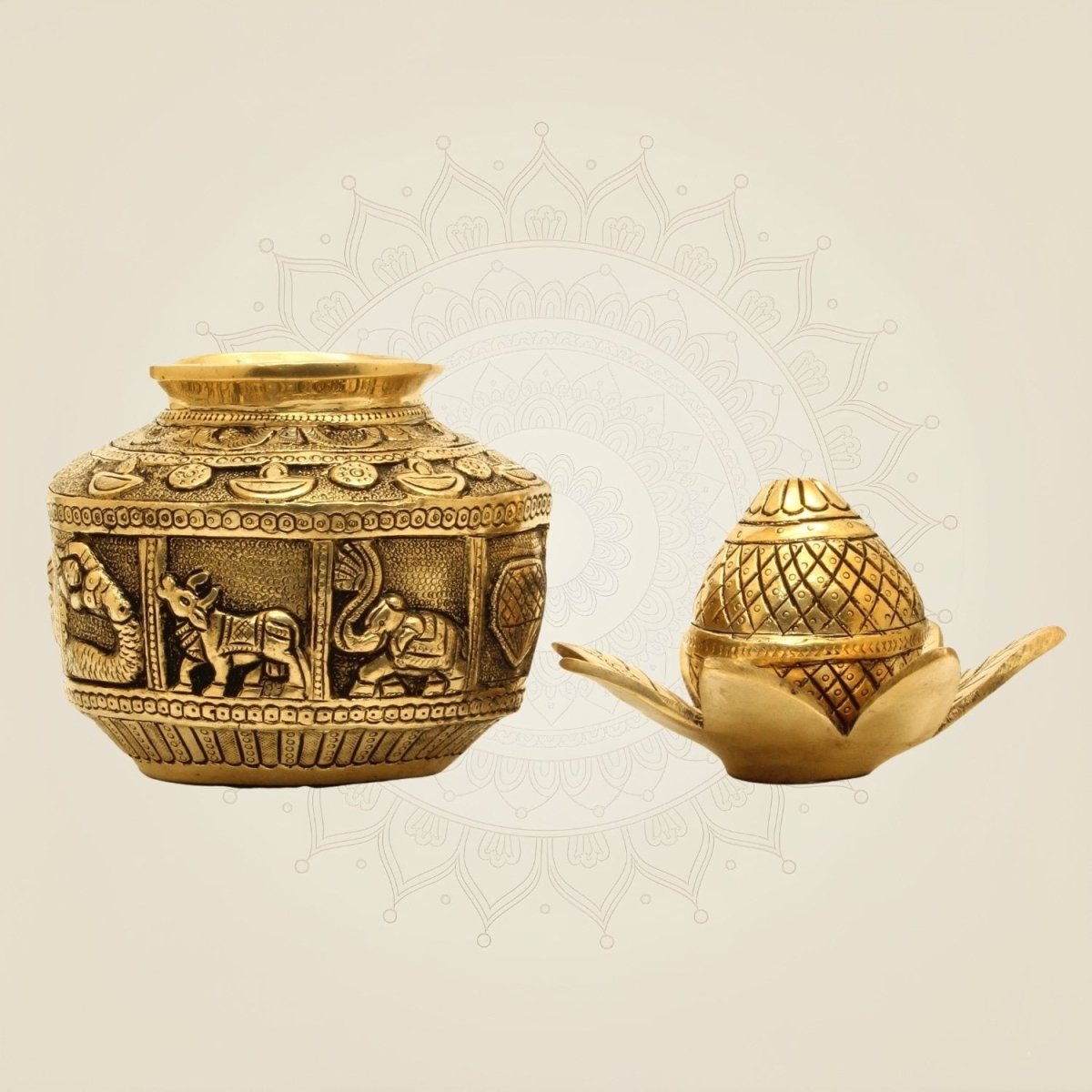 Brass Kalash with Coconut & Lotus - Luxeartisanship