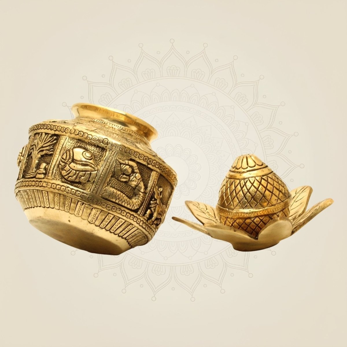 Brass Kalash with Coconut & Lotus - Luxeartisanship