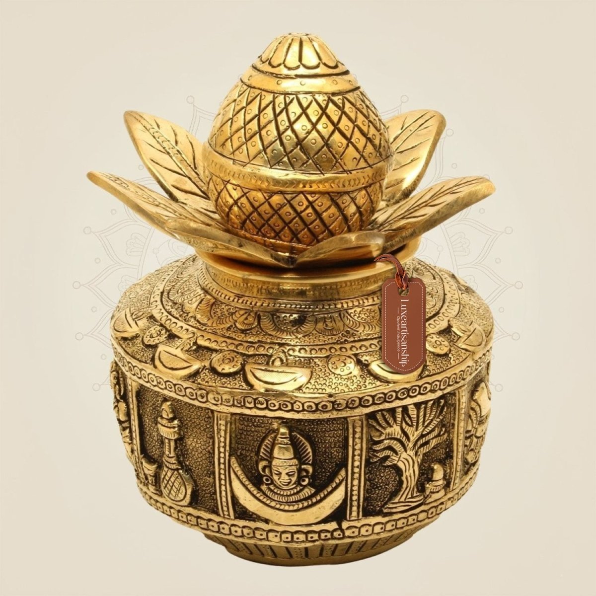 Brass Kalash with Coconut & Lotus - Luxeartisanship