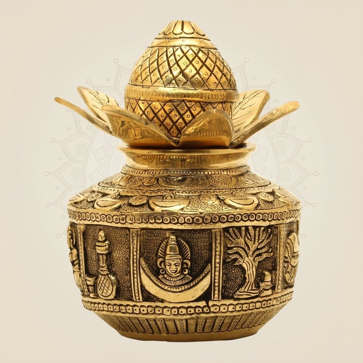 Brass Kalash with Coconut & Lotus Pooja Decor