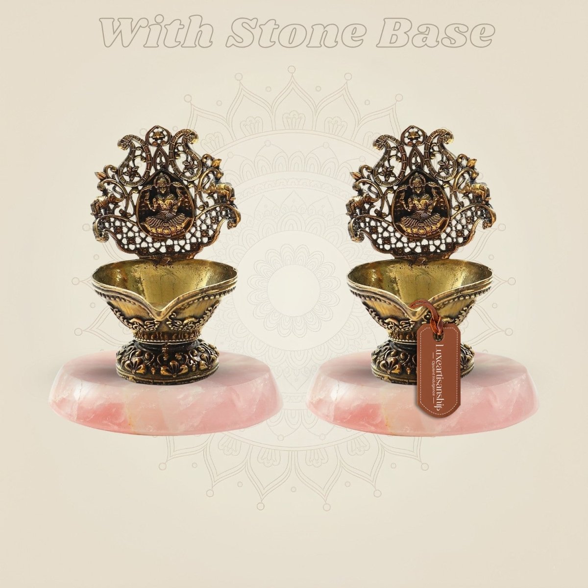 Handcrafted Brass Lakshmi Diya with stone base