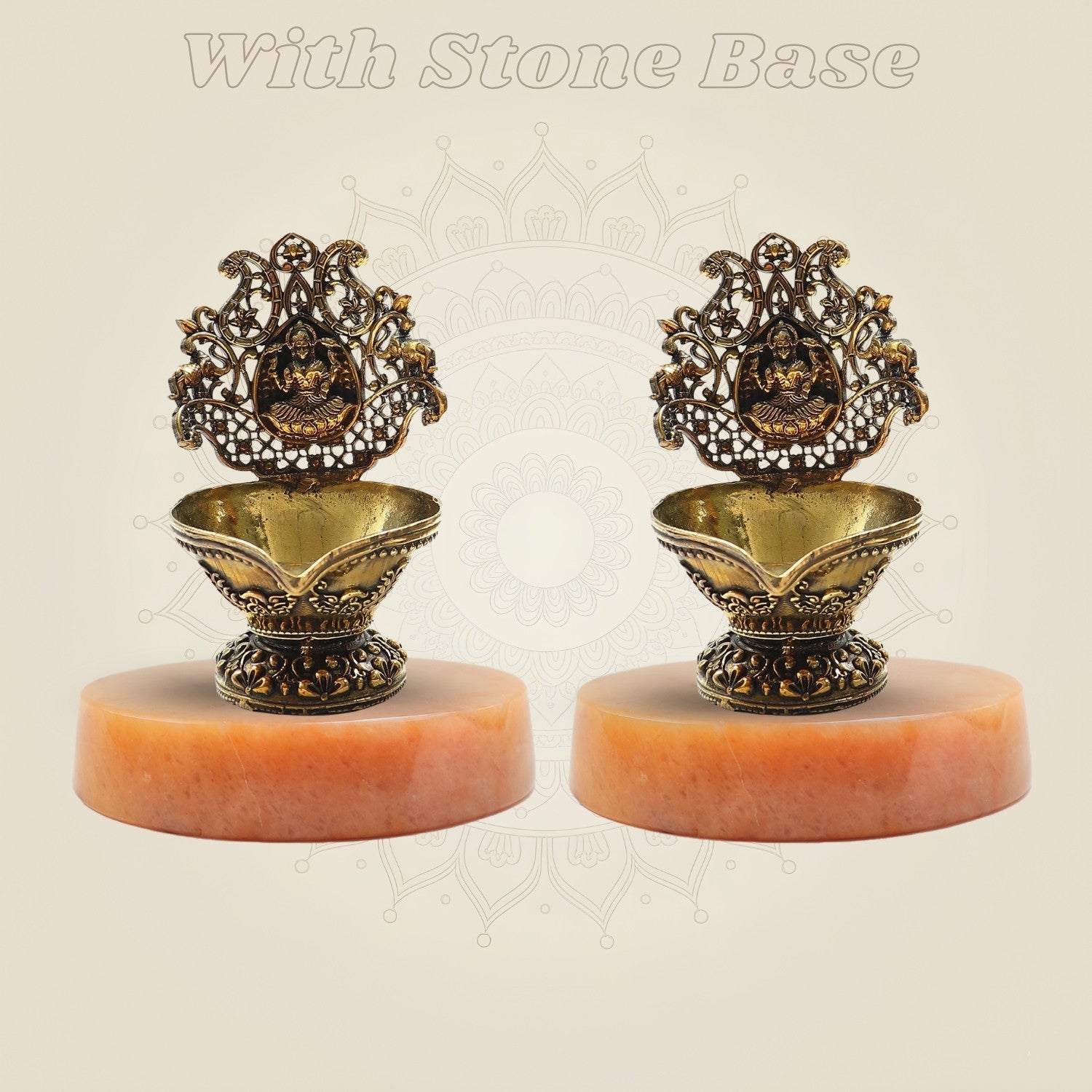 Handcrafted Brass Lakshmi Diya with gemstone base