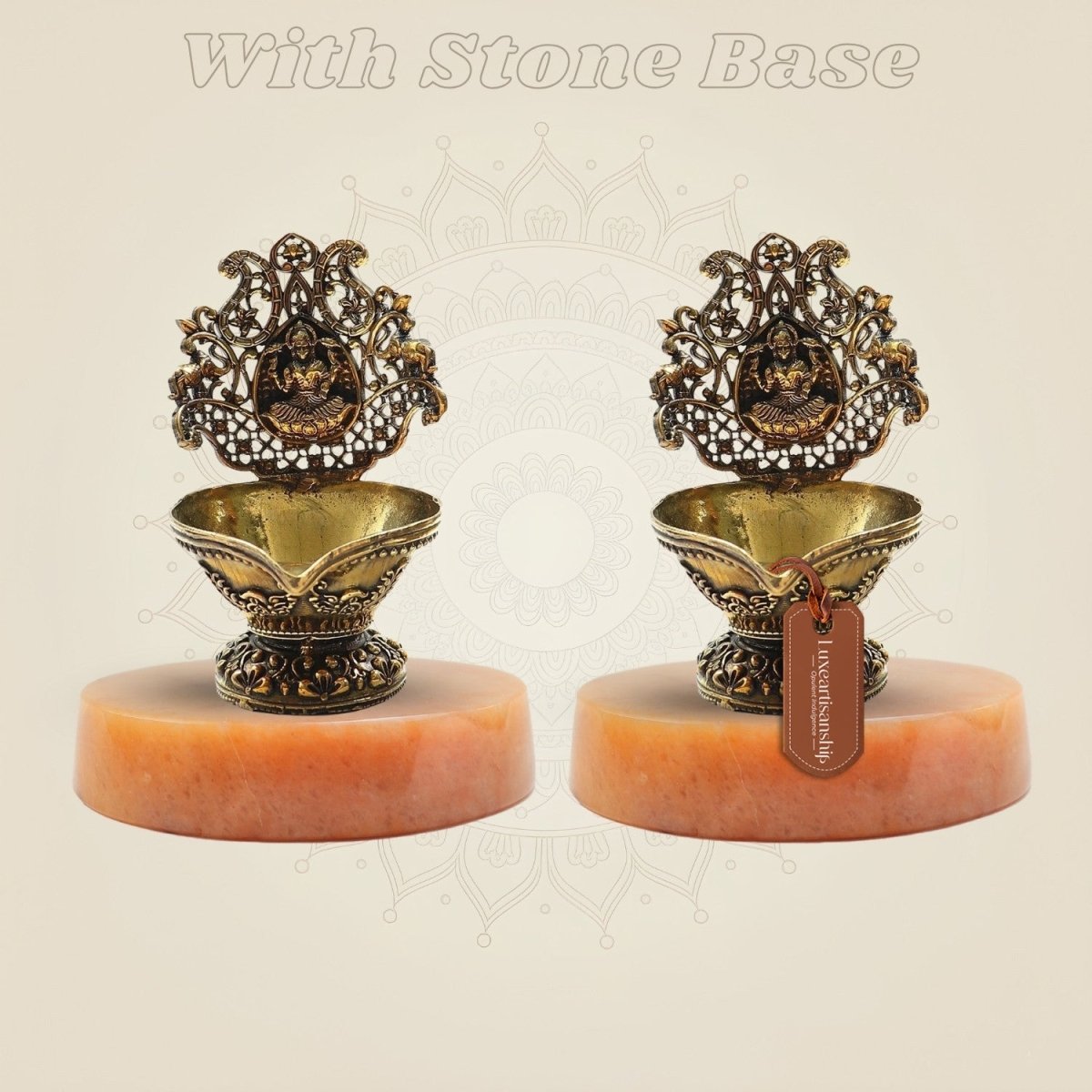 Handcrafted Brass Lakshmi Diya with gemstone base