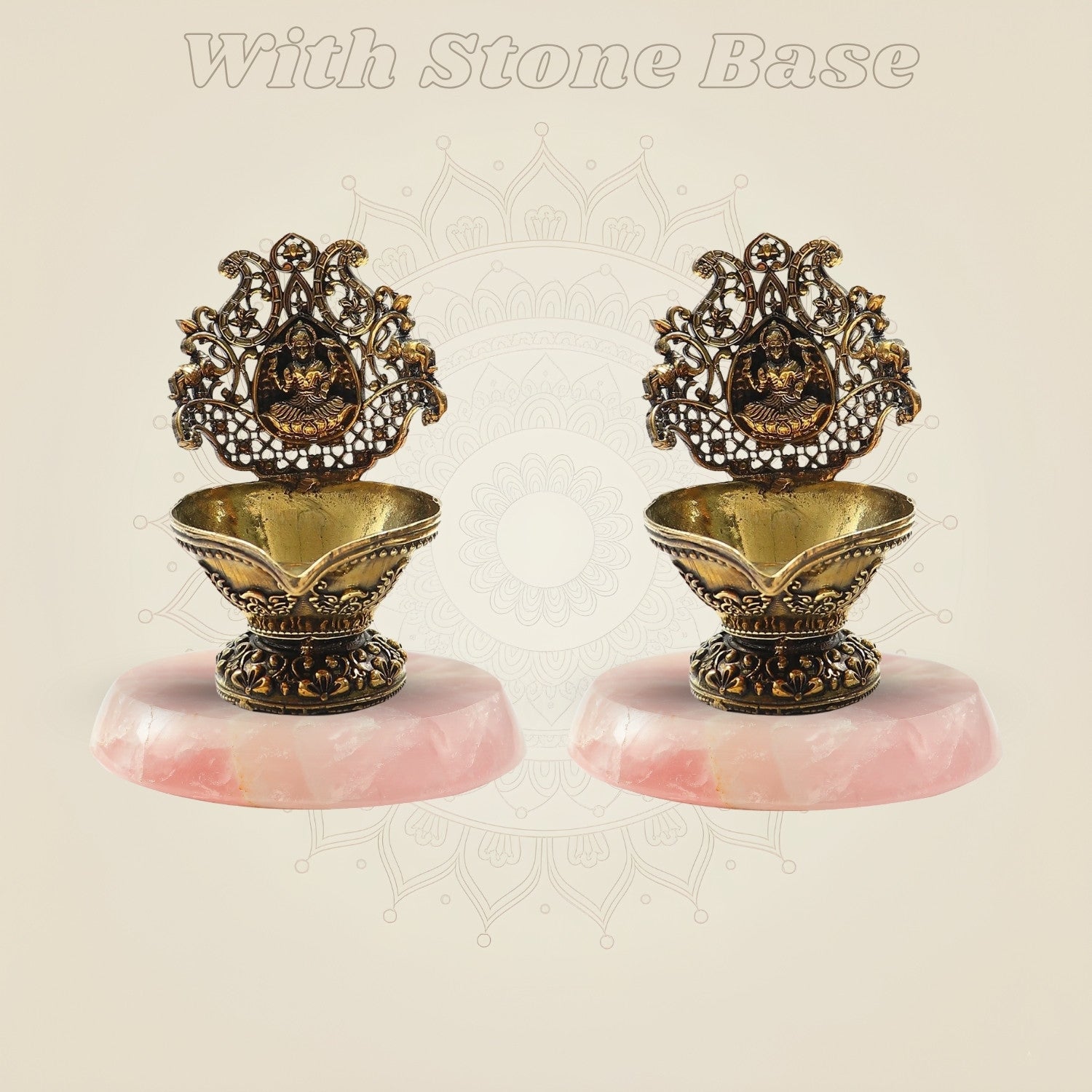 Handcrafted Brass Lakshmi Diya with stone base