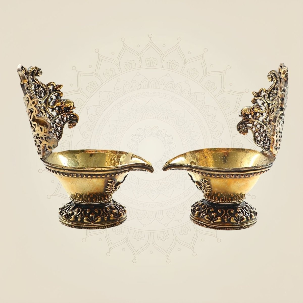 Handcrafted Brass Lakshmi Diya – Traditional Ritual Oil Lamp for Puja & Home Décor - 3.25" - Luxeartisanship