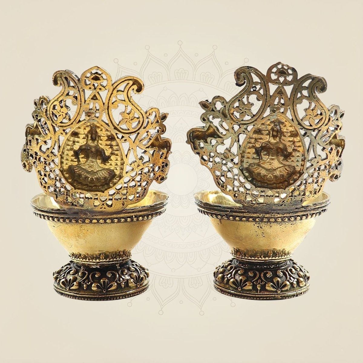 Handcrafted Brass Lakshmi Diya – Traditional Ritual Oil Lamp for Puja & Home Décor - 3.25" - Luxeartisanship