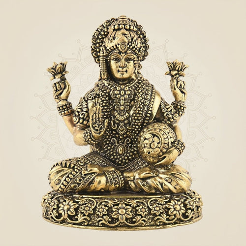 Handcrafted Brass Laxmi Idol 4.75" – Hindu Goddess of Wealth for Home Decor