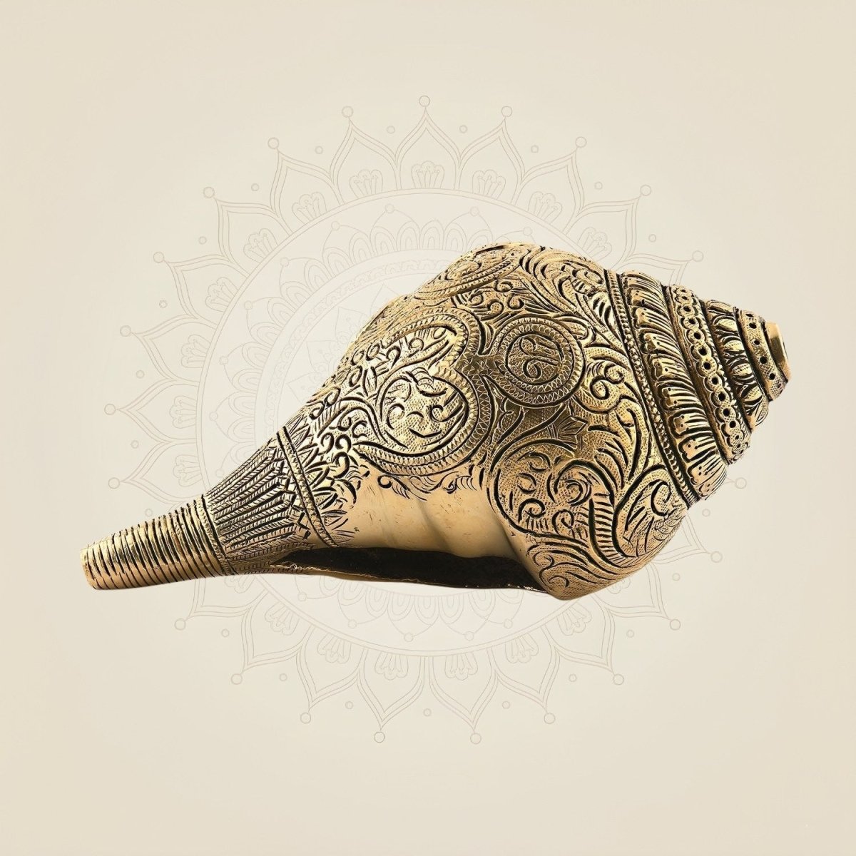 Handcrafted Brass Shankh with Detailed Lord Ganesha Sculpture for Home Decor 4"