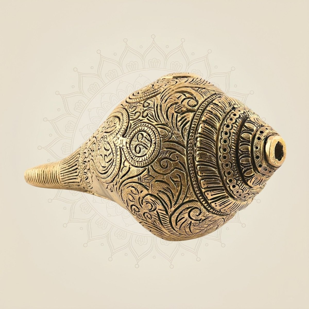 Brass Shankh with Detailed Lord Ganesha
