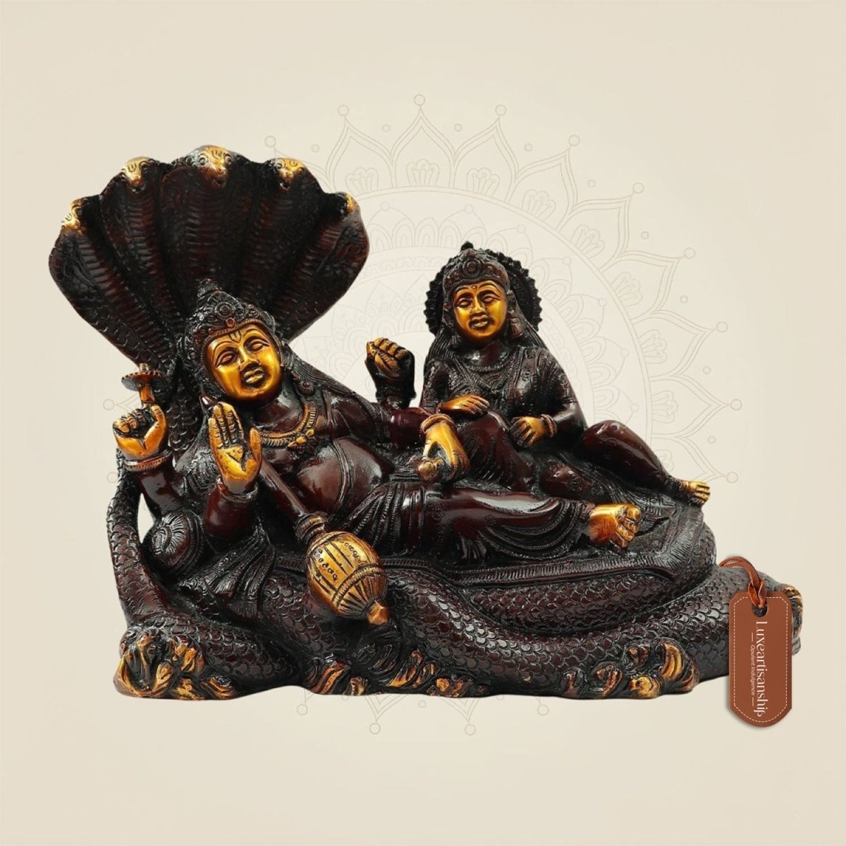 Handcrafted Brass Vishnu Laxmi Statue on Sheshnag – 9.5 Inch Idol