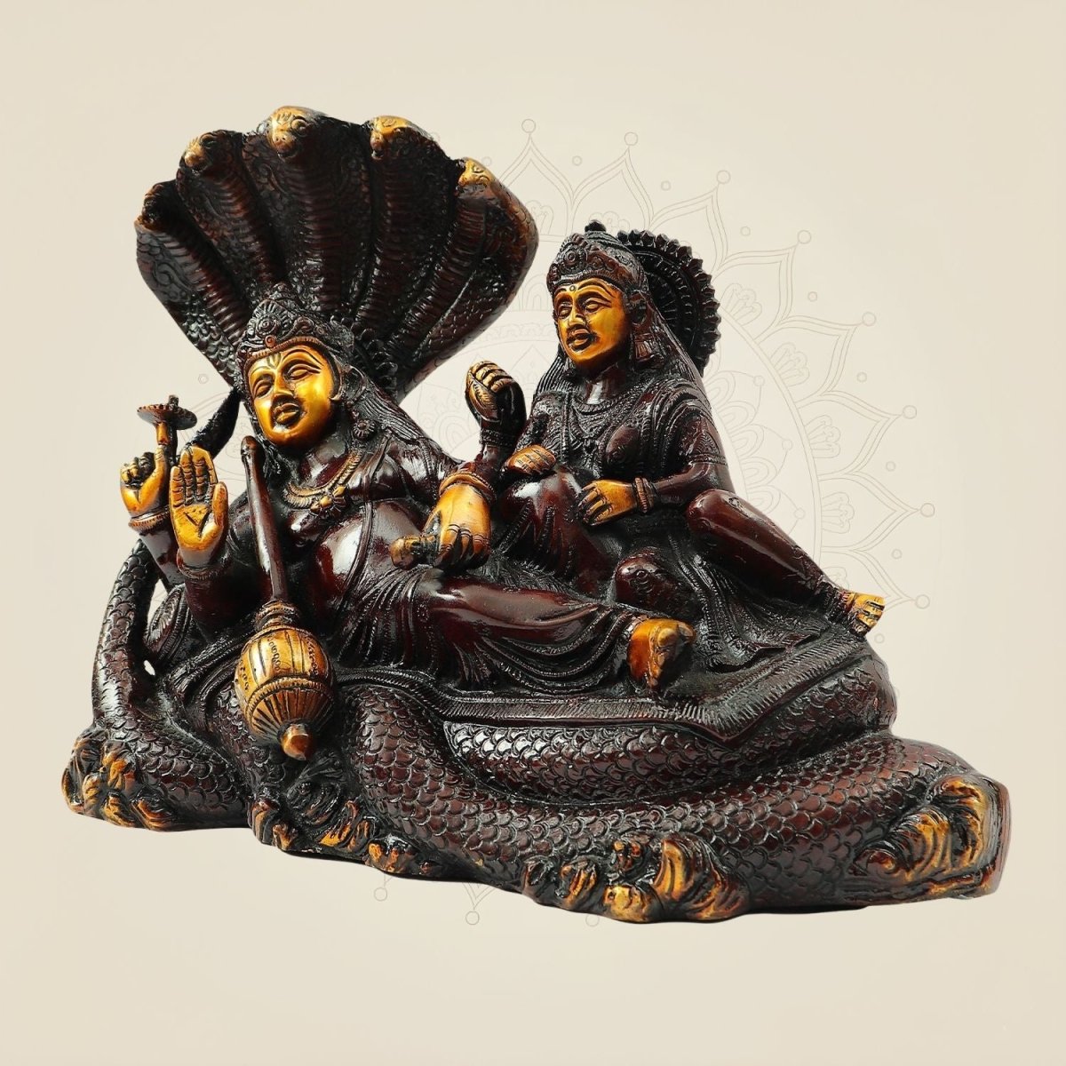 Handcrafted Vishnu Lakshmi on Sheshnag Brass Murti