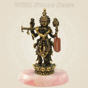 Handcrafted Bronze Krishna Idol with stone base