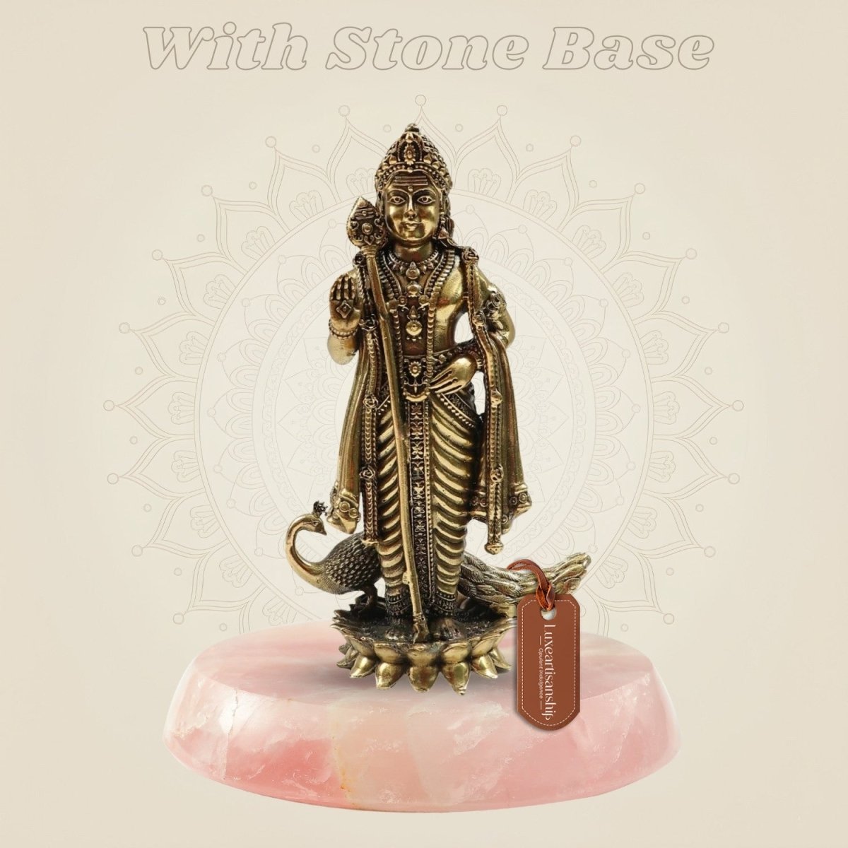 Handcrafted Lord Murugan Brass Murti With Stone Base