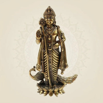 Handcrafted Lord Murugan Brass Statue with Peacock for Temple & Gift 6