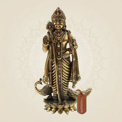 Handcrafted Lord Murugan Brass Statue with Peacock for Temple & Gift 6