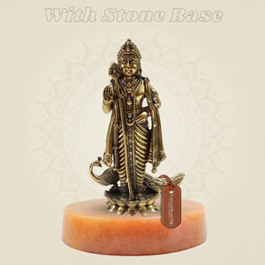 Handcrafted Lord Murugan Brass Statue With Stone Base