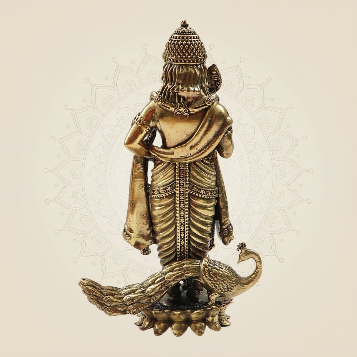 Handcrafted Lord Murugan Brass Statue with Peacock for Temple & Gift "6 - Luxeartisanship