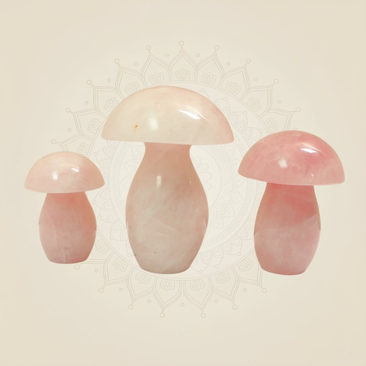 Handcrafted Natural Rose Quartz Mushroom Set of 3 for Home Decor, Healing & Gifting - Luxeartisanship