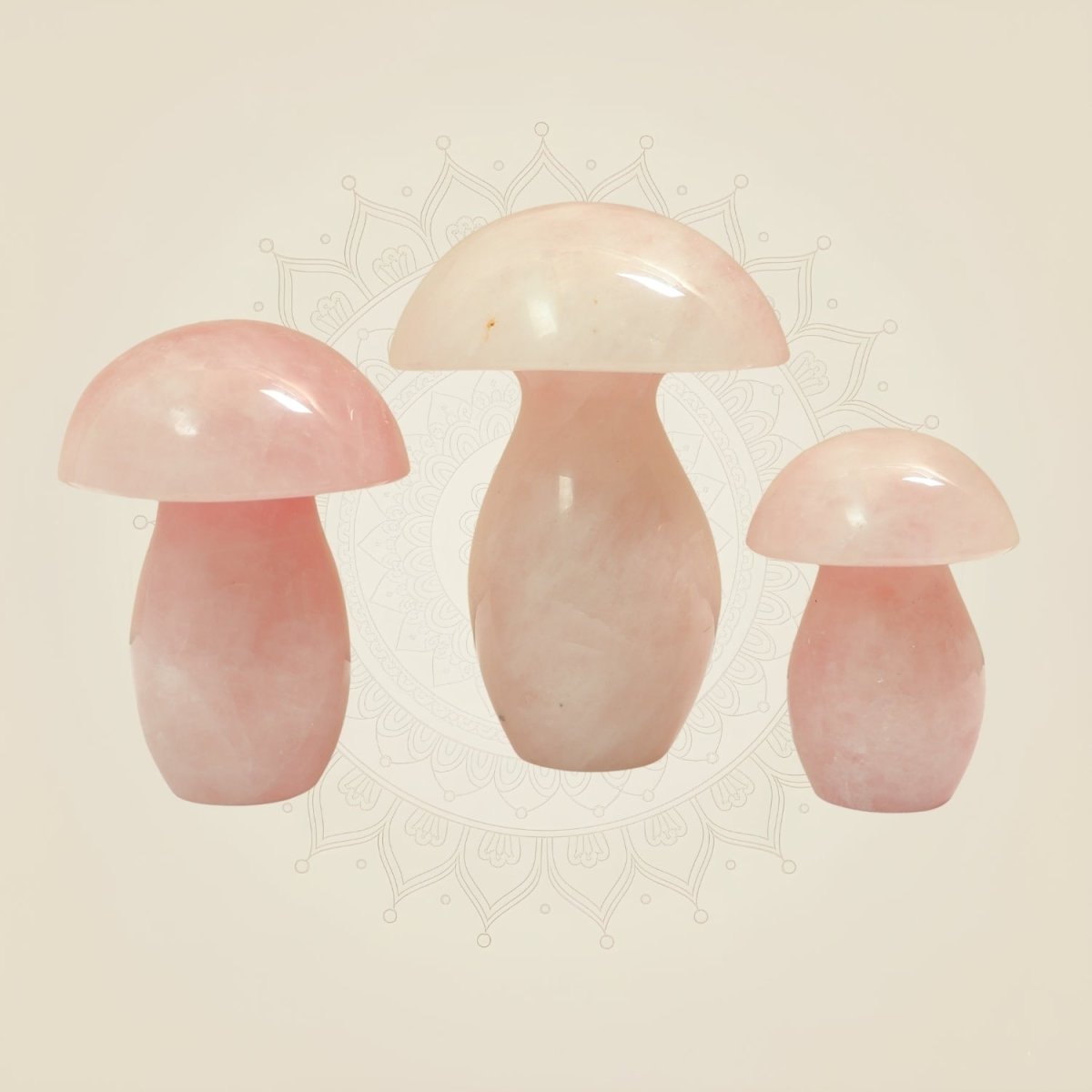 Handcrafted Natural Rose Quartz Mushroom Set of 3 for Home Decor, Healing & Gifting - Luxeartisanship