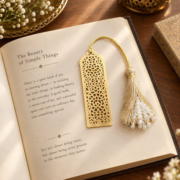 Handcrafted Pure Brass Bookmark with Intricate Cutwork Design – Decorative Bookmark for Book Lovers - Luxeartisanship