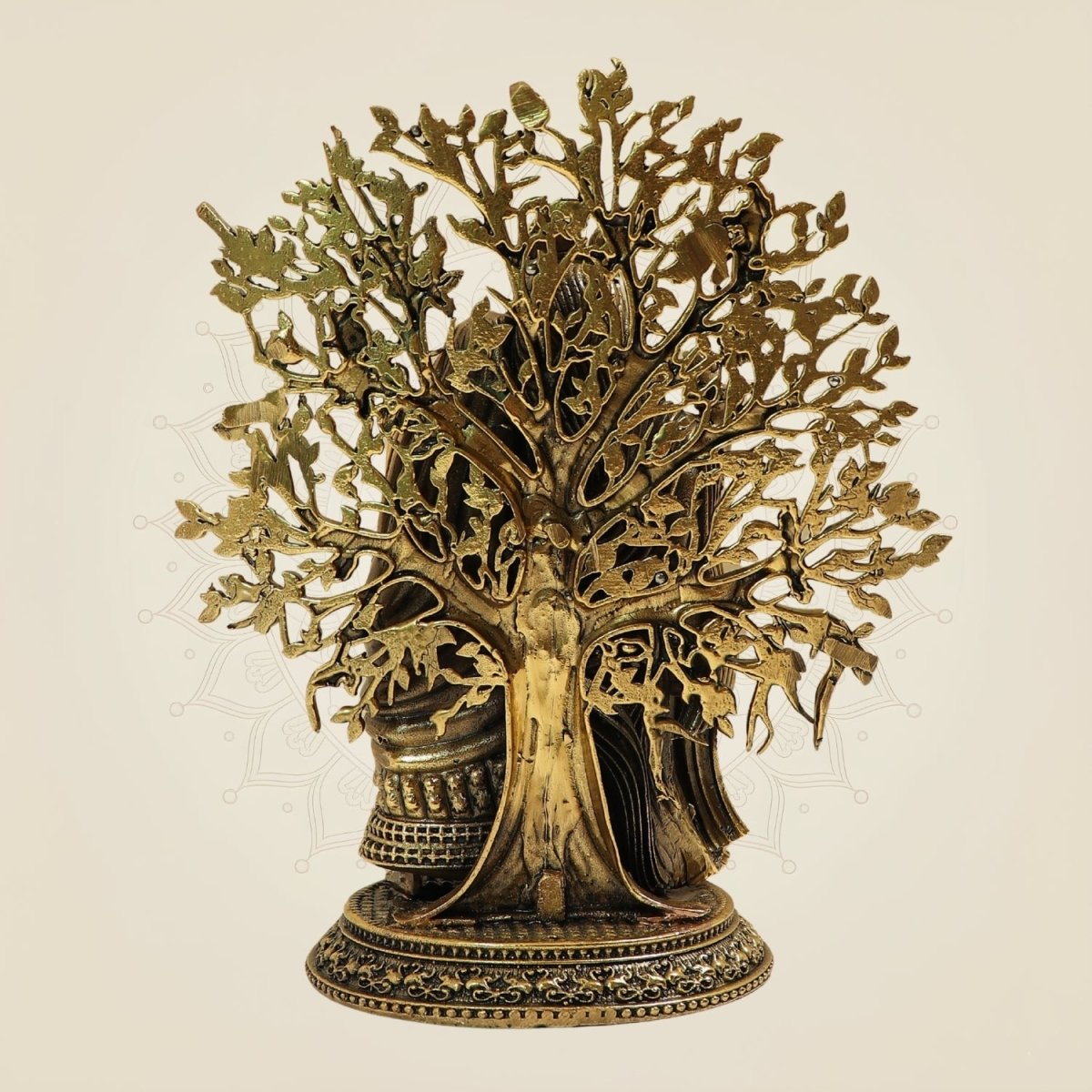 Handcrafted Pure Brass Radha Krishna Idol with Tree of Life – 6.25 Inch - Luxeartisanship