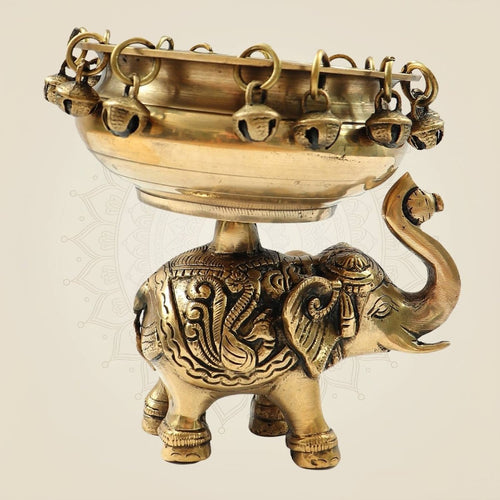 Heavy Brass Elephant Urli Bowl 6.25" | Decorative Vessel