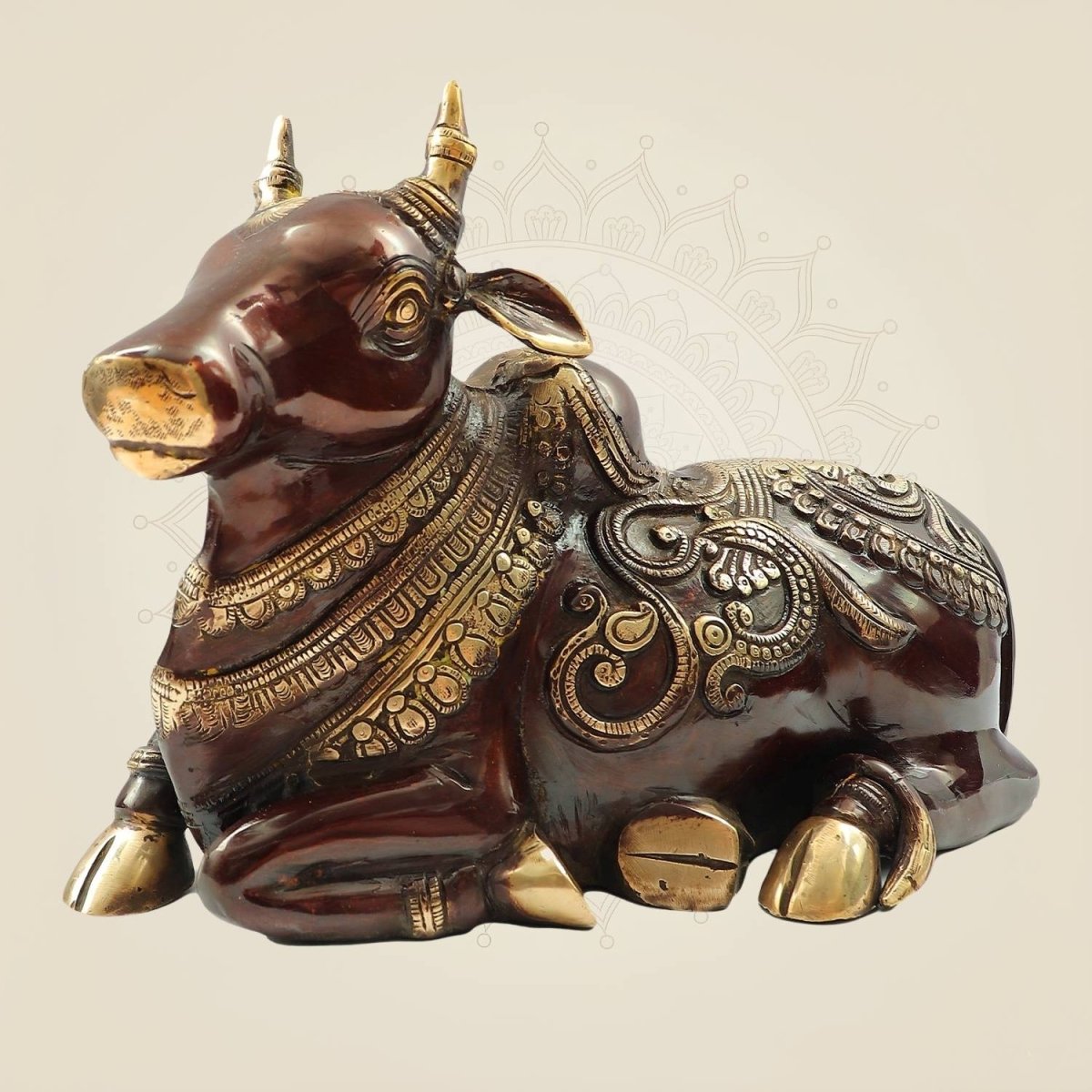 Heavy Brass Nandi Idol 9" Inch | Sacred Bull of Lord Shiva - Luxeartisanship
