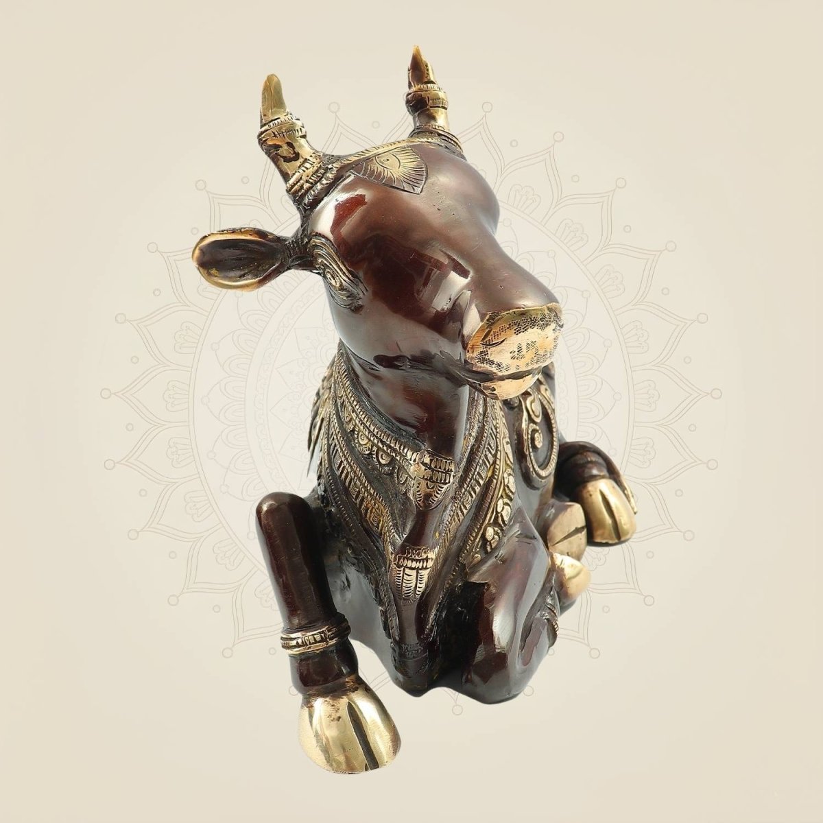 Heavy Brass Nandi Idol 9" Inch | Sacred Bull of Lord Shiva - Luxeartisanship