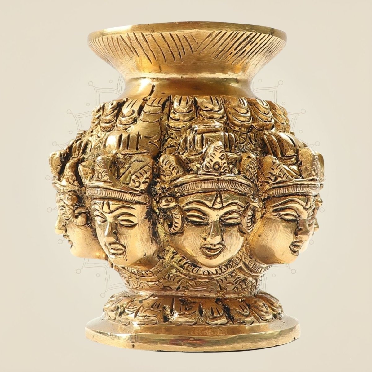 Heritage Artwork Brass Ashta Face Kalash 3.35" - Traditional Ashtalakshmi Puja Pot - Luxeartisanship